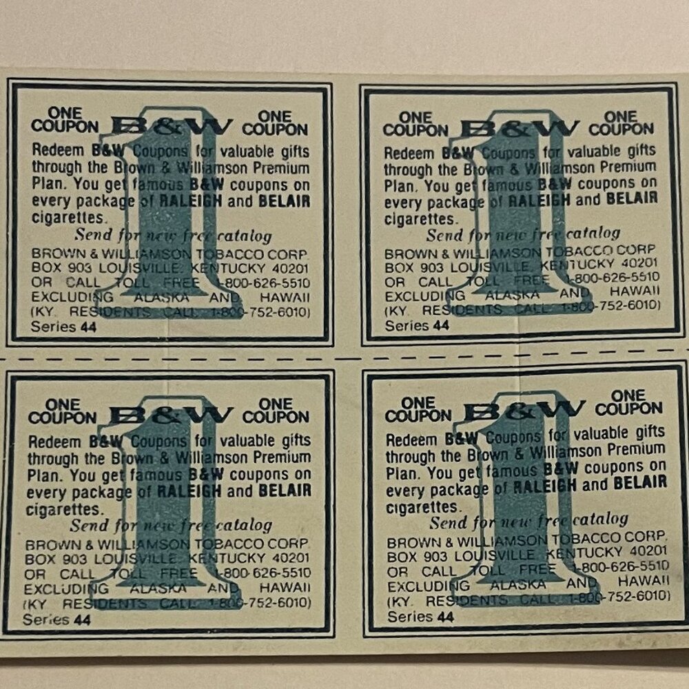 B&W Vintage Tobacco Coupon, Raleigh & Belair (8-Coupons).